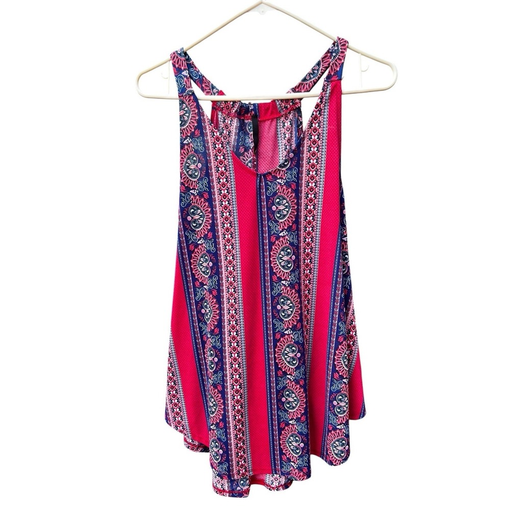 Ashley Blue Womens Large Racerback Swing Tank Top Paisley Boho Stretch Pink